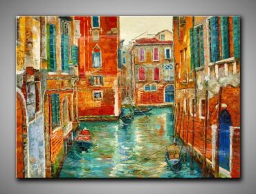Stimmungsvolles, warmes Bild. Venedigs Kanäle. In pastösen Farben gemalt. Urlaubsstimmung dekoratives Gemälde