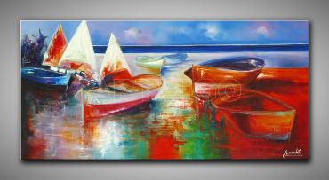 kraftvolles abstrakktes Bild mit Booten von Zavaleta aus Peru